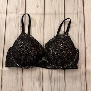Victoria's Secret Dream Angels Push-Up Bra Black Lace 34C Underwire Lingerie
